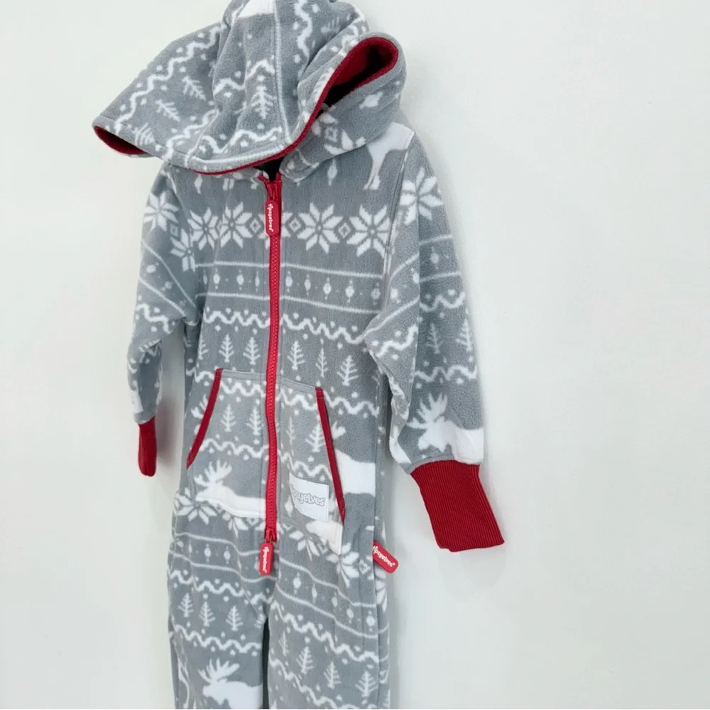 Tipsy elves, Christmas holiday, grey moose fleece jumpsuit/pajamas size XS EUC!